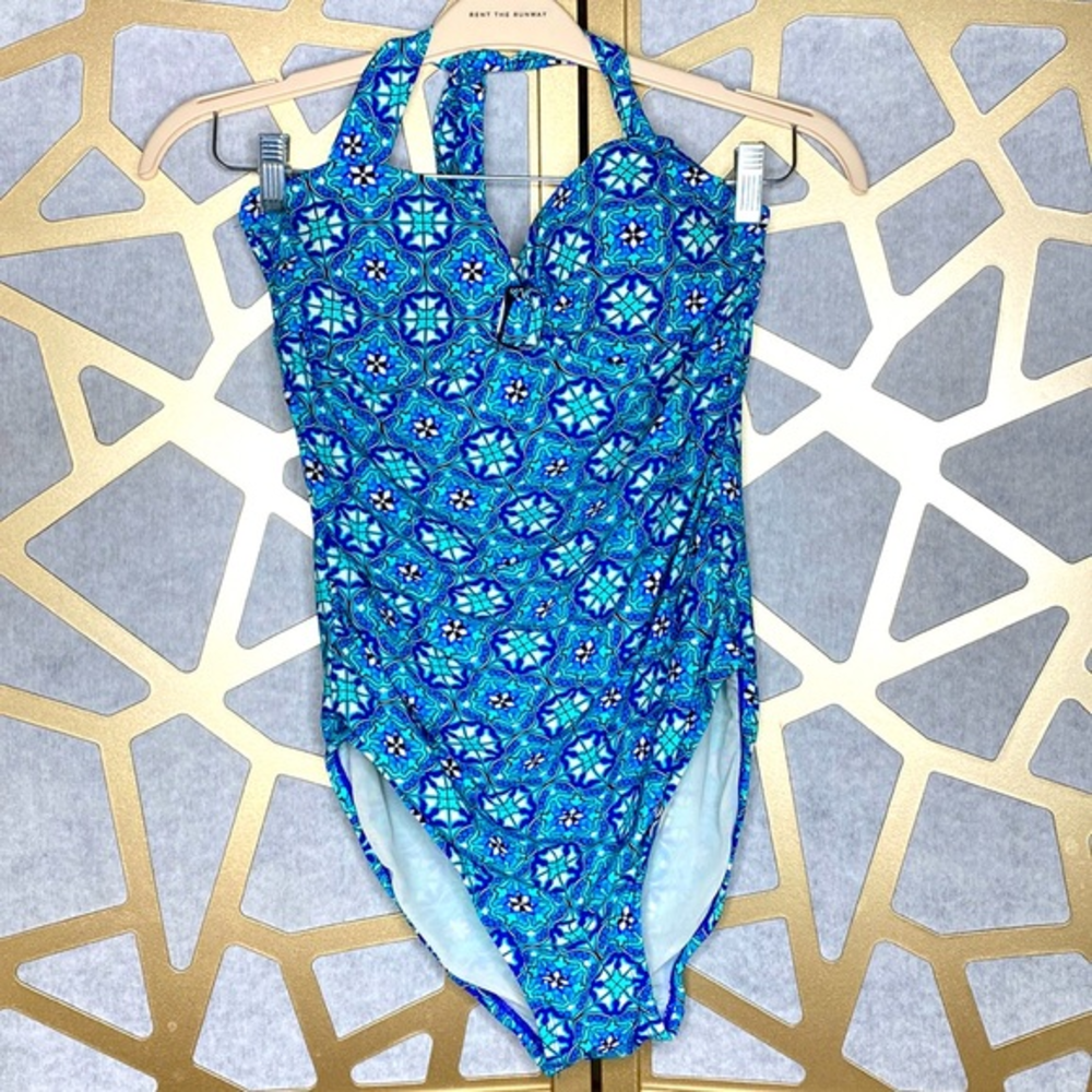 One Piece Swimsuit Paisley Blue‎ Print